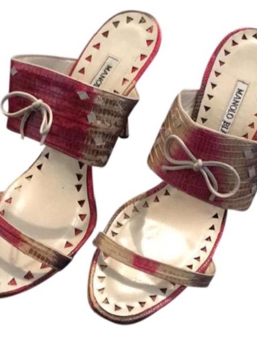 Manolo Blahnik Leather Animal Print Slides - Picture 2 of 6